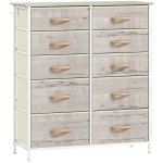 HOMCOM Chest of Ten Fabric Drawers - Natural Wood Finish