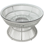 Outsunny Table basse de jardin ronde, table d'appoint en résine aspect rotin et plateau verre trempé Ø 60 x 37H cm