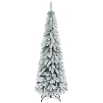 HOMCOM Brad Artificial de Craciun de Sarbatori Inalt de 180cm de Decor Tip Creion cu 523 de Crengute Pline de Zapada, Forma Coborata, Baza din Otel