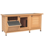 PawHut Clapier sur pied cage à lapin avec toit bitumé ouvrant 2 portes verrouillables 2 tiroirs à déjection coulissants mangeoire bois de sapin traité dim. 112L x 50l x 54H cm bois naturel et noir