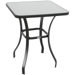 Outsunny Tavolino Moderno Piano in Vetro Temperato, Tavolo da Giardino Esterno Metallo 68.5x68.5x84cm Grigio