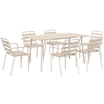 Outsunny Salon de jardin ensemble salle à manger de jardin 7 pièces avec 1 table et 6 chaises empilables en acier beige