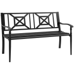 Outsunny Banc de jardin 2 places banquette extérieur terrasse patio dossier haut assise à lattes accoudoirs confortables acier 128 x 62,5 x 81,5 cm noir