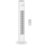 HOMCOM Ventilateur colonne silencieux 45 W avec 3 modes 3 vitesses, télécommande, oscillant 70° et minuterie, 77H cm blanc
