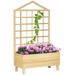 Outsunny Garden Planters with Trellis for Vine Climbing, Distressed Wooden Raised Beds, 90x43x150cm, Natural Tone
