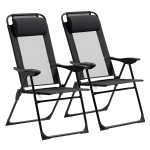 Outsunny Lot de 2 chaises de jardin set basic de 2 chaises pliantes chaise de camping chaise de balcon accoudoir dossier réglable en 5 positions oreiller amovible fourni tissu oxford textilène noir
