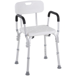 HOMCOM Silla para Ducha Taburete de Ducha Antideslizante con Altura Ajustable y Reposabrazos Regulable Carga 136 kg