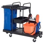HOMCOM Carro de Limpieza con Bolsa de Basura Carro de Servicio con Cubos de Fregar de 18L Escurridor de Prensa y Estantes para Hotel 111x63,3x103 cm Multicolor