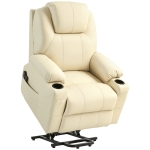 HOMCOM Poltrona Alzapersona Reclinabile fino a 135° con 8 Punti Massaggio, Telecomando e Poggiapiedi, 88x92x106 cm, Crema