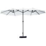 Outsunny Parasol de jardin exterieur parasol double rectangulaire 4,6L x 2,7l x 2,4H m avec ouverture fermeture manivelle, sacs de lestage et base inclus, pour balcon, piscine, beige