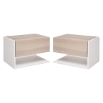 HOMCOM 2 tlg. Wandnachttische Nachttisch Wandschrank mit Schublade, Schlafzimmer Nachtkommode, Beistelltisch, Spanplatte, Eiche+Weiß, 46 x 30 x 30 cm