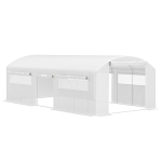 Outsunny Invernadero de Túnel 6x3x2 m con 6 Ventanas de Malla Cubierta de PE Anti-UV y 3 Puertas Enrollables Blanco