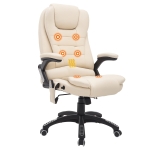 HOMCOM Bürostuhl mit Massagefunktion, Wärmefunktion, höhenverstellbar, Kippfunktion, Massage-Bürostuhl, Cremeweiß + Schwarz