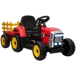 HOMCOM Trattore Elettrico per Bambini 3-6 Anni con Rimorchio Rimovibile, Batteria 12V e Telecomando, Rosso