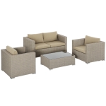 Outsunny Gartenmöbel-Set  Gartenlounge Gartensitzgruppe, inkl. Polster, 150cm x 75  cm x 65cm,  Khaki+Beige