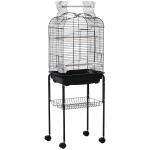 PawHut Jaula para Pájaros con Soporte Jaula de Aves Canarios con 4 Ruedas Techo Abrible 2 Comederos 3 Perchas Bandeja Extraíble y Estante Inferior 46x36x130 cm Negro