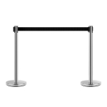Outsunny Set 2 Colonnine Segnapercorso con Nastro Estendibile di 2 m, Paletti Delimitazione in Acciaio Inox e Nylon, Ø32x90 cm, Nero e Argento