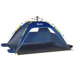 Outsunny Tenda da Spiaggia Pop Up per 2 Persone con Finestre, in Fibra di Vetro e Poliestere, 220x173x120 cm, Blu Giallo