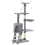 PawHut Arbre à chat tour de jeux pour chats avec griffoirs, plates-formes, échelle, hamac, 50 x 35 x 134,2 cm gris foncé