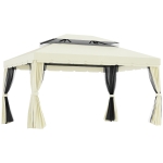 Outsunny Gazebo da Giardino 4x3m con Zanzariera, Tende e Doppio Tetto in Alluminio e Poliestere, Crema