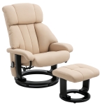 HOMCOM Relaxsessel mit Hocker, drehbarer Fernsehsessel mit Massagefunktion, Liegefunktion, Massagesessel mit Fernbedienung, Seitentasche, Ruhesessel aus Kunstleder für Wohnzimmer Cremeweiß