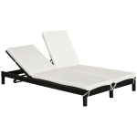 Outsunny Bain de soleil transat 2 places - grand confort - dossier inclinable multi-positions - matelas fournis crème - résine tressée 4 fils noir