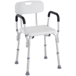 HOMCOM Silla para Ducha Taburete de Ducha Antideslizante con Altura Ajustable y Reposabrazos Regulable Carga 136 kg