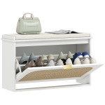 HOMCOM Panca Scarpiera con Seduta Imbottita da Ingresso, Design a Ribalta, in Rattan, 180x26x47,5 cm, Bianco