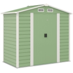 Outsunny Cobertizo Metálico para Jardín 213x120x166/194 cm con Base Refuerzo Puertas Correderas y Ventilaciones Verde Claro