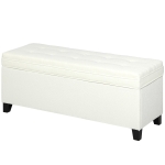 HOMCOM Banc de rangement 112L banquette bout de lit en tissu de lin, siège capitonné, 120 x 40 x 48 cm, crème