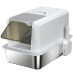 PawHut Stainless Steel Cat Litter Box with Removable Lid, Scoop, Filter Bags, for Larger Cats, White