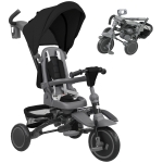 AIYAPLAY Triciclo Evolutivo 6 en 1 Plegable Asiento Giratorio de 360° Mango Parental Respaldo Reclinable Toldo Negro
