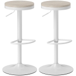 HOMCOM Lot de 2 tabourets de bar, chaises de bar pivotantes avec assise en hévéa, hauteur réglable et repose-pieds, blanc