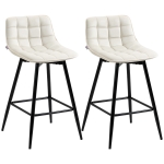 HOMCOM Ensemble de 2 Tabourets de Bar avec Dossier et Repose-Pieds de Style Nordique en Métal et Velours, couleur Crème, 45x47x84 cm
