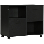 Vinsetto Dulap de Birou cu 2 Sertare pentru Dosare si Rafturi Deschise din PAL, Manere din Otel, Roti cu Blocare, 80x40x66cm, Negru