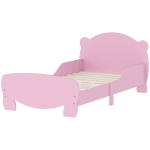 AIYAPLAY Lit pour Enfants avec Tête et Pied de Lit en Forme d'Ours et 2 Barrières Latérales, en Bois, 143,5x80x55 cm, Rose