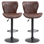 HOMCOM Juego de 2 Taburetes de Bar Tapizado en Cuero Sintético Taburetes Altos de Comedor Regulable en Altura Giratorio con Respaldo y Reposapiés 46,5x54x88-108 cm Marrón