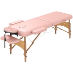 HOMCOM Lit de Massage Pliant avec Appui-Tête Amovible Poignée Cadre en Bois et Hauteur Réglable 185x60x64-88 cm Rose
