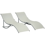 Outsunny 2 Tumbonas Plegables en Forma de S Ergonómica con Marco de Aluminio Texteline para Piscina Patio Jardín Terraza 165x61x63 cm Crema