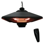 Outsunny Calefactor Exterior 1000/2000W Estufa Colgante de Techo Infrarrojos Halógeno con Control Remoto y Luz LED 43x43x25 cm Negro