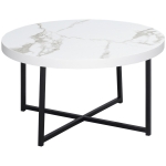 HOMCOM Mesa de Centro Mesa de Salón Redonda con Encimera Símil Mármol y Marco de Metal Estilo Moderno 80x80x45 cm Blanco