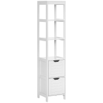 kleankin Mueble Columna con 3 Estantes Abiertos y 2 Cajones de Almacenaje Diseño Antivuelco 30x30x144 cm Blanco
