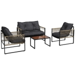 Outsunny Set de Mobilier de Gradina din 4 Piese PE Rattan cu Canapea Dubla, Fotoliu si Masuta de Cafea din Sticla, 106x70x72 cm