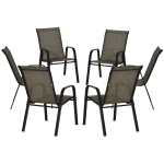 Outsunny Chaises de Jardin Ensemble de 6 Pièces, Chaises d'Extérieur Empilables en Métal et Tissu Respirant, Marron