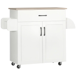 HOMCOM Carro de Cocina con 1 Cajón 2 Puertas Barra de Colgar y Especiero Carrito Auxiliar con Ruedas 105x36x85 cm Blanco