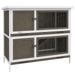 PawHut Conejera de Madera Jaula para Conejos de 2 Pisos 97x44x91 cm Techo Asfáltico Puertas Bandejas Extraíbles Marrón