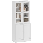 HOMCOM Bibliothèque vitrine, buffet salon, meuble de rangement avec 2 portes verre, 2 portes bois, 4 étagères réglables, pour salon, bureau, chambre, blanc