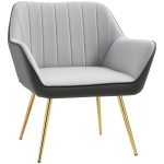 HOMCOM Poltrona de Sala de Estar Estofada em Couro Sintético e Veludo com Apoios para os Braços Pés Dourados 64x62x72,5 cm Cinza