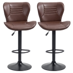 HOMCOM Set 2 Scaune de Bar cu Înălțime Reglabilă, Șezut Rotativ și Suport pentru Picioare, 46,5x54x88-108 cm, Maro