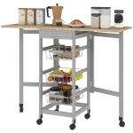 HOMCOM Chariot de Cuisine avec 3 Paniers, Tiroir et 2 Rabats, en Bois et Métal, 37x37x77.5 cm, Gris et Chêne
